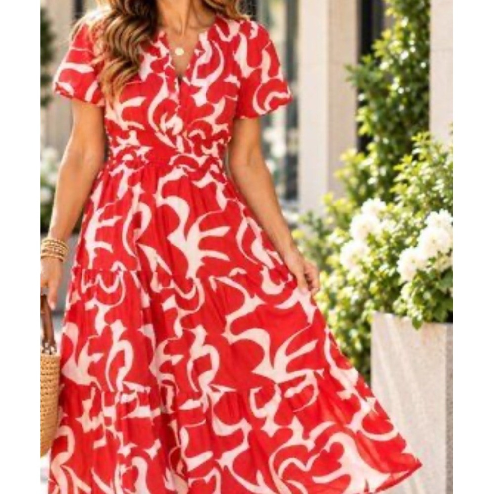 Meadow Rhodes Women Floral Maxi Dress XL Smocked Tiered Resort Vacation NWT
